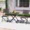 3 Piece Rattan Bistro Set Outdoor Folding Dining Table and Chairs with Wicker Seat